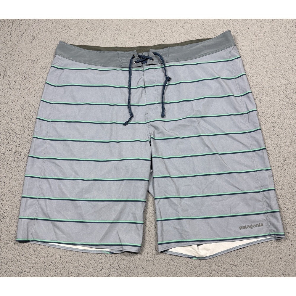 Patagonia Board Shorts‎ Mens 38 Gray Stripe Hydro Series Swim Trunks 86480SP22